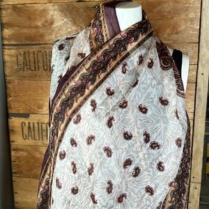 Silk Paisley Scarf long rectangle purplish browns and creams pinks